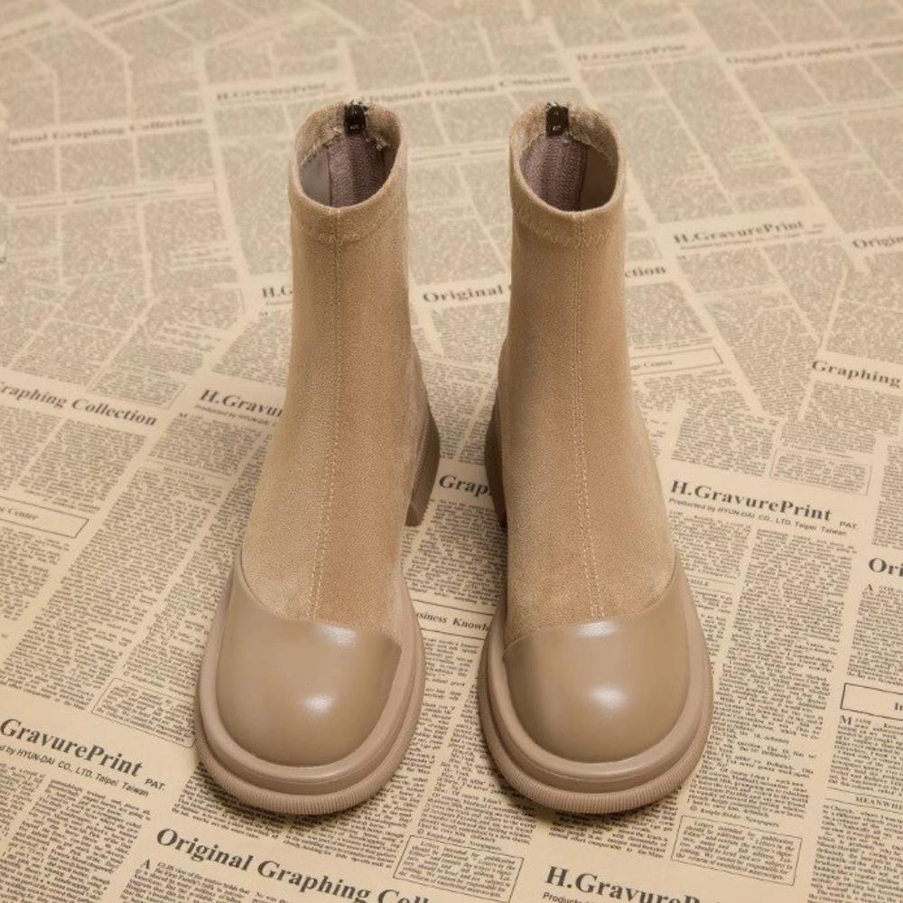 Retro Thick Sole Chunky Heel Short Boots<Three colors>