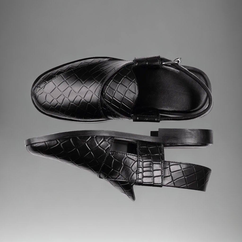 Premium Crocodile Print Black Sandals