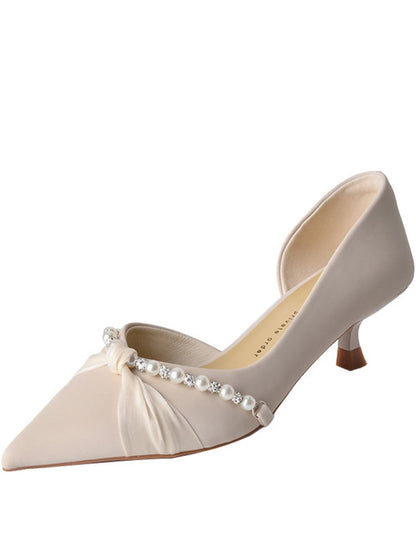 Temperament satin fine heeled pearl twist high heels