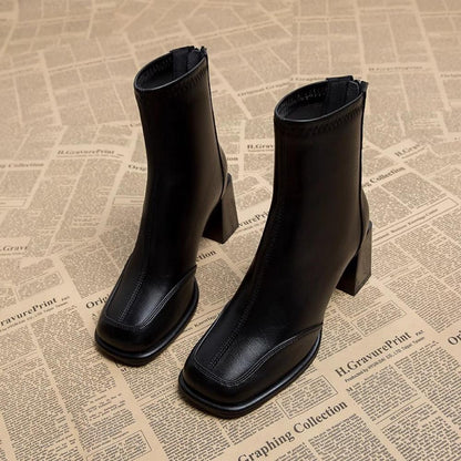 French high-class sense thick heel padded warm high-heeled Martin boots tide<Two Colors>