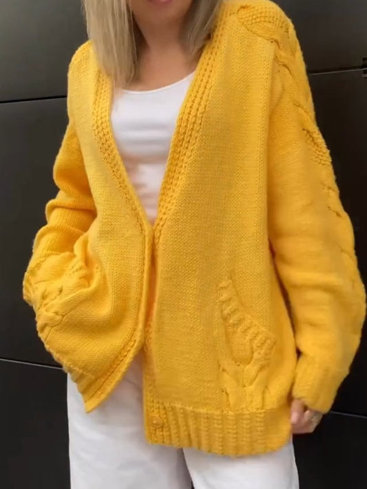 Casual Cozy Yellow Knit Cardigan