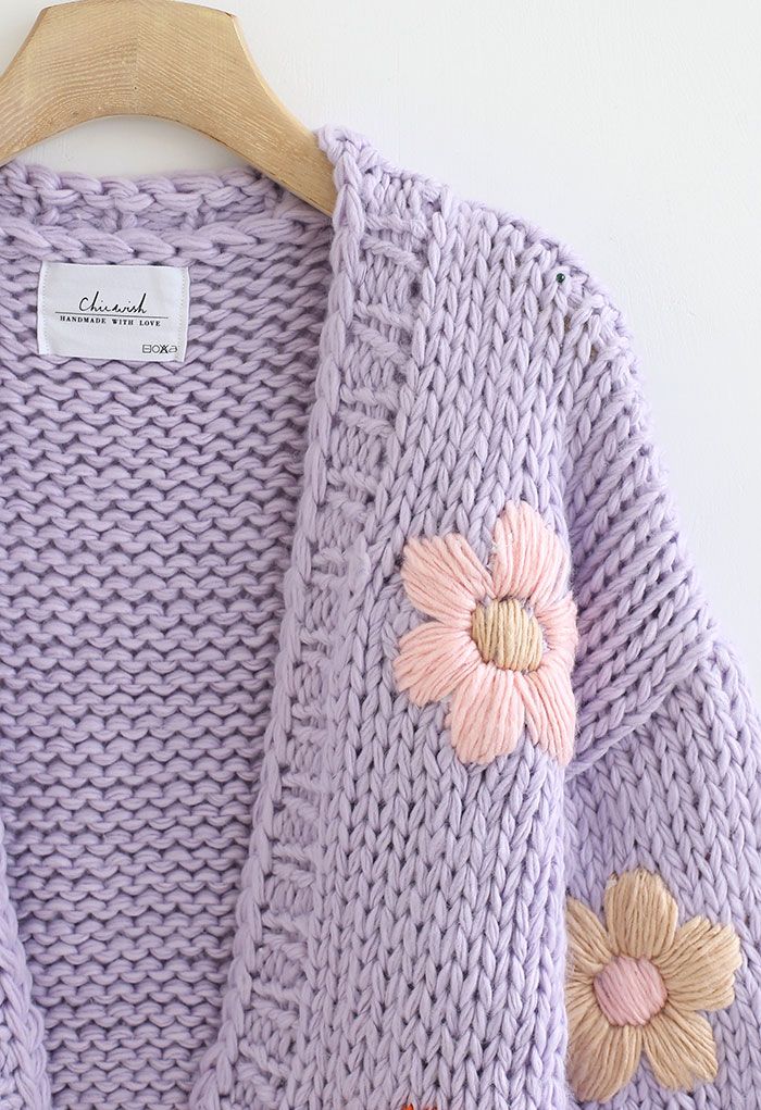 STITCH FLOWERS HAND-KNIT CHUNKY CARDIGAN